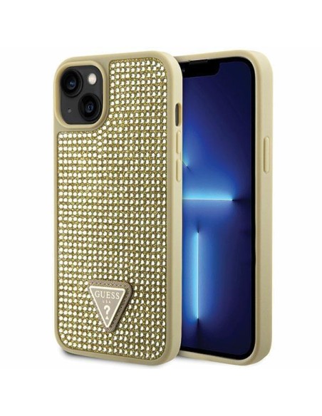 Guess Rhinestone Triangle dėklas iPhone 14 Plus - auksinis Guess Rhinestone Triangle dėklas iPhone 14 Plus - auksinis