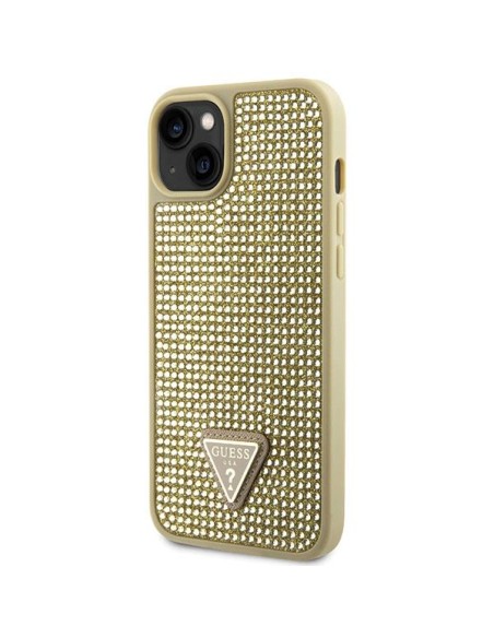 Guess Rhinestone Triangle dėklas iPhone 14 Plus - auksinis Guess Rhinestone Triangle dėklas iPhone 14 Plus - auksinis