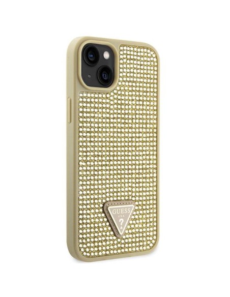 Guess Rhinestone Triangle dėklas iPhone 14 Plus - auksinis Guess Rhinestone Triangle dėklas iPhone 14 Plus - auksinis