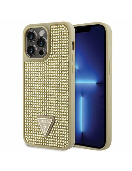 Guess Rhinestone Triangle dėklas, skirtas iPhone 14 Pro Max - auksinis Guess Rhinestone Triangle dėklas, skirtas iPhone 14 Pro Max - auksinis