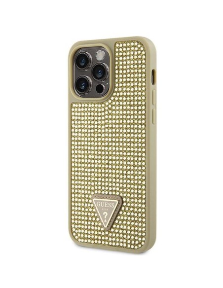 Guess Rhinestone Triangle dėklas, skirtas iPhone 14 Pro Max - auksinis Guess Rhinestone Triangle dėklas, skirtas iPhone 14 Pro Max - auksinis