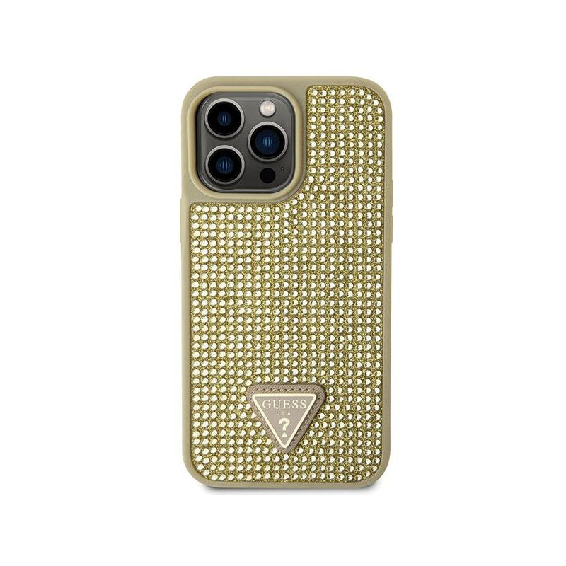 Guess Rhinestone Triangle dėklas, skirtas iPhone 14 Pro Max - auksinis