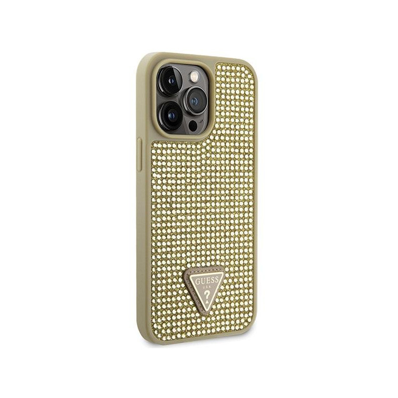 Guess Rhinestone Triangle dėklas, skirtas iPhone 14 Pro Max - auksinis