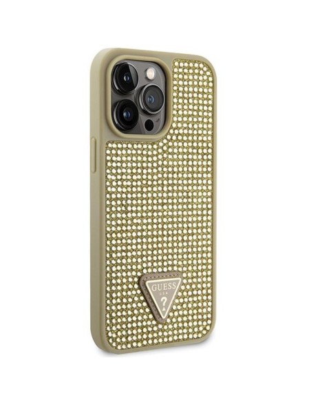 Guess Rhinestone Triangle dėklas, skirtas iPhone 14 Pro Max - auksinis Guess Rhinestone Triangle dėklas, skirtas iPhone 14 Pro Max - auksinis