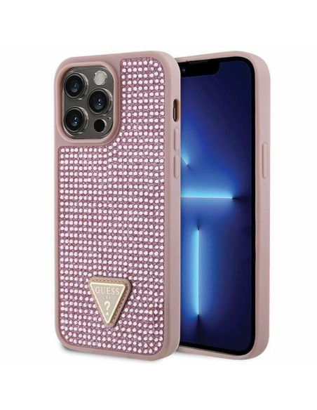 Guess Rhinestone Triangle dėklas, skirtas iPhone 14 Pro Max - rožinis Guess Rhinestone Triangle dėklas, skirtas iPhone 14 Pro Max - rožinis