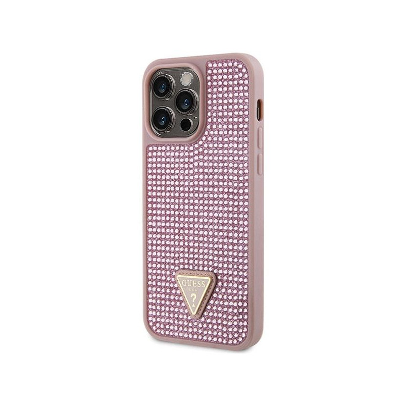 Guess Rhinestone Triangle dėklas, skirtas iPhone 14 Pro Max - rožinis