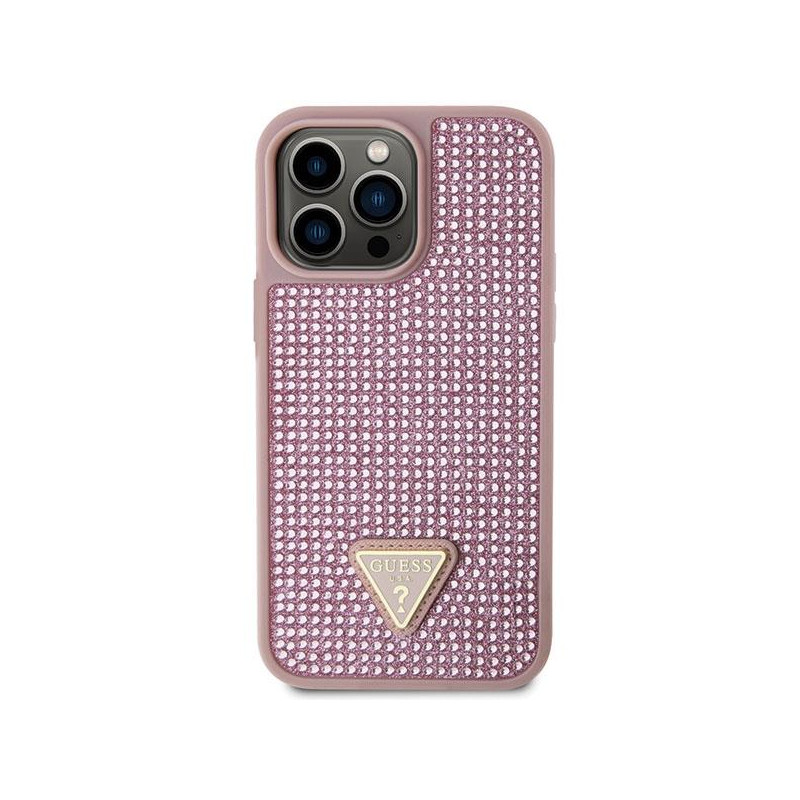 Guess Rhinestone Triangle dėklas, skirtas iPhone 14 Pro Max - rožinis