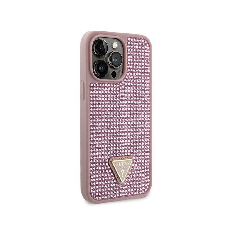 Guess Rhinestone Triangle dėklas, skirtas iPhone 14 Pro Max - rožinis