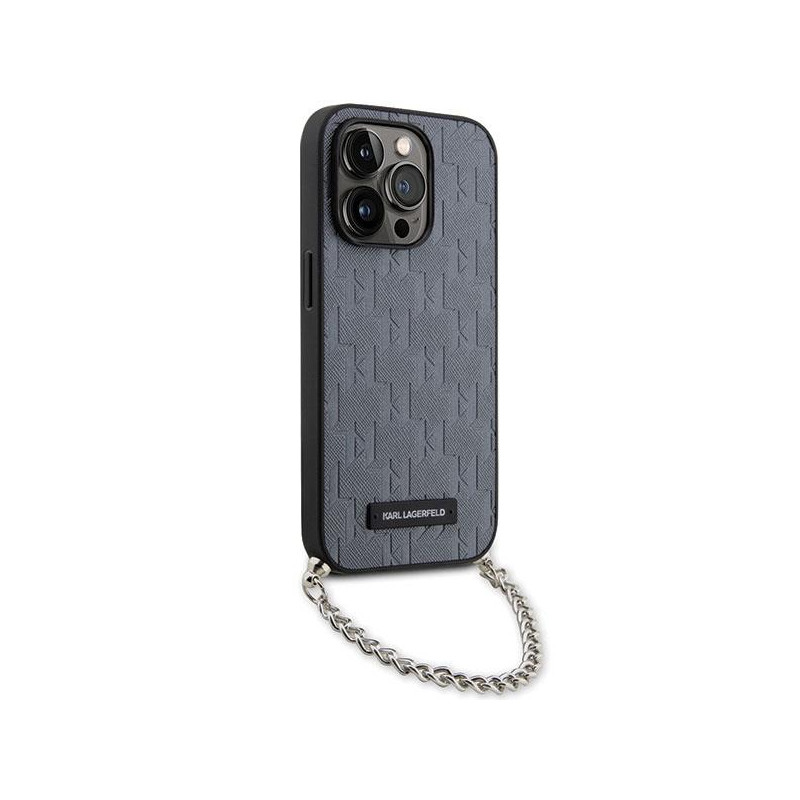 Karl Lagerfeld Saffiano Monogram Chain dėklas iPhone 14 Pro - sidabras