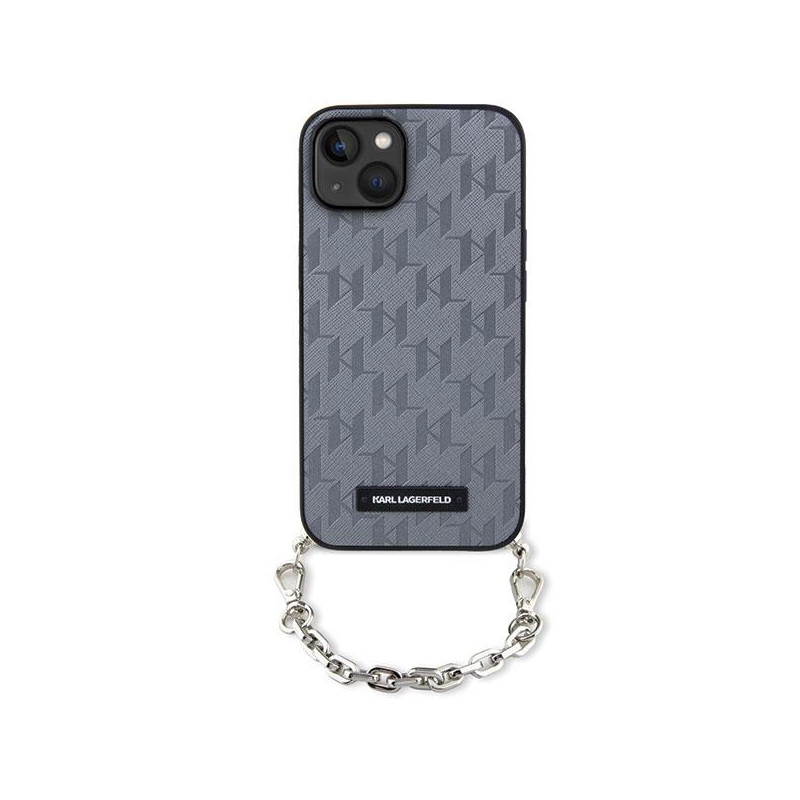 Karl Lagerfeld Saffiano Monogram Chain dėklas iPhone 14 - sidabrinis