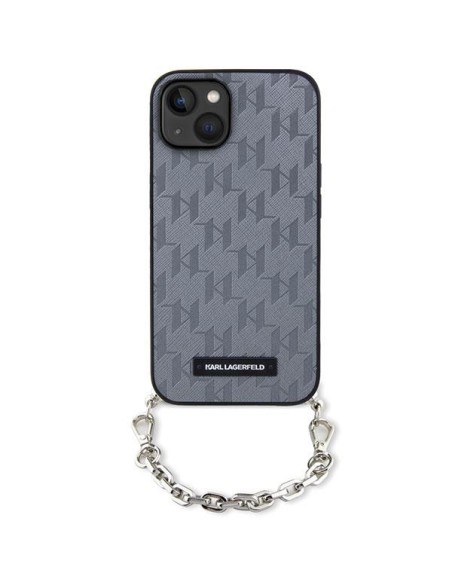 Karl Lagerfeld Saffiano Monogram Chain dėklas iPhone 14 - sidabrinis Karl Lagerfeld Saffiano Monogram Chain dėklas iPhone 14 - sidabrinis