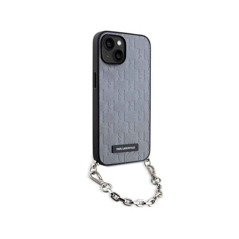 Karl Lagerfeld Saffiano Monogram Chain dėklas iPhone 14 - sidabrinis