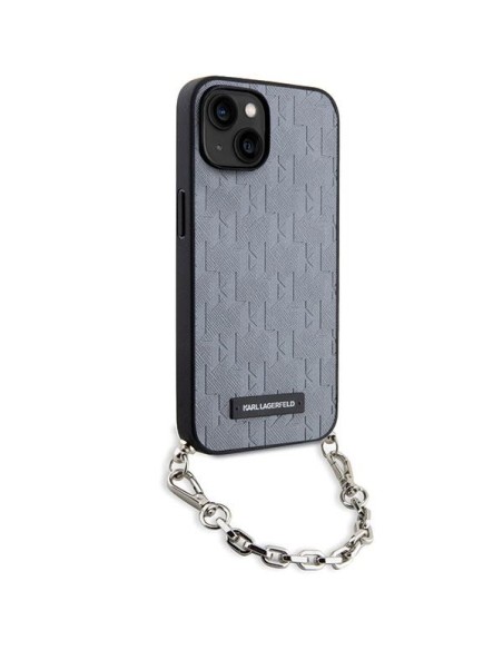 Karl Lagerfeld Saffiano Monogram Chain dėklas iPhone 14 - sidabrinis Karl Lagerfeld Saffiano Monogram Chain dėklas iPhone 14 - sidabrinis