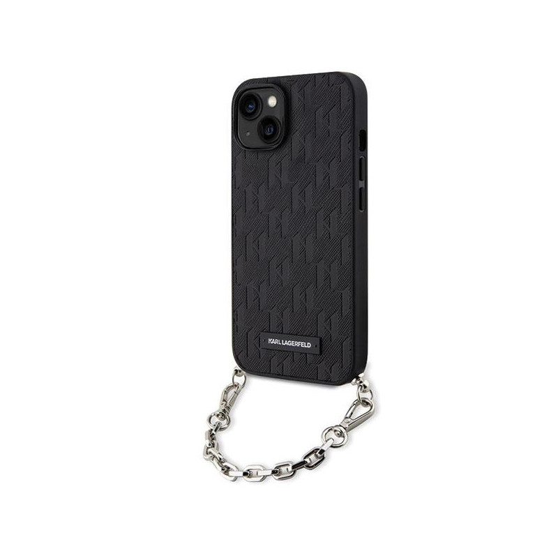 Karl Lagerfeld Saffiano Monogram Chain dėklas iPhone 14 - juodas