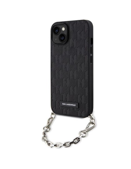 Karl Lagerfeld Saffiano Monogram Chain dėklas iPhone 14 - juodas Karl Lagerfeld Saffiano Monogram Chain dėklas iPhone 14 - juodas