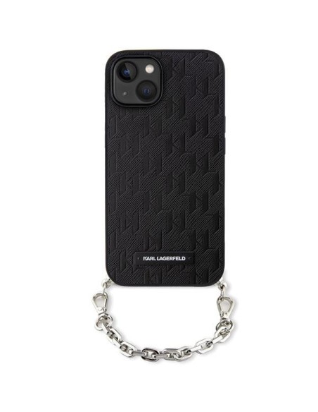 Karl Lagerfeld Saffiano Monogram Chain dėklas iPhone 14 - juodas Karl Lagerfeld Saffiano Monogram Chain dėklas iPhone 14 - juodas