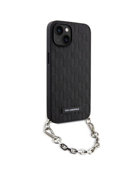 Karl Lagerfeld Saffiano Monogram Chain dėklas iPhone 14 - juodas Karl Lagerfeld Saffiano Monogram Chain dėklas iPhone 14 - juodas