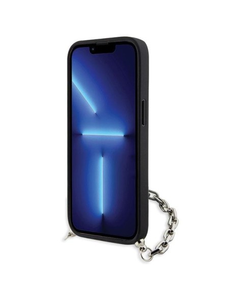 Karl Lagerfeld Saffiano Monogram Chain dėklas iPhone 14 - juodas Karl Lagerfeld Saffiano Monogram Chain dėklas iPhone 14 - juodas
