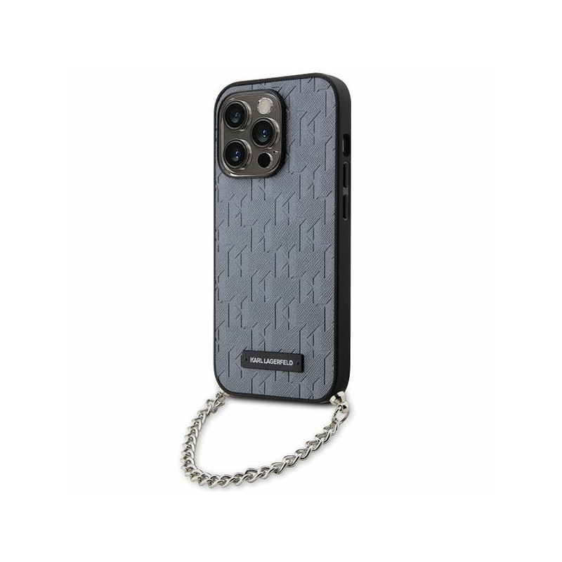 Karl Lagerfeld Saffiano Monogram Chain dėklas iPhone 14 Pro Max - sidabrinis Karl Lagerfeld Saffiano Monogram Chain dėklas iPhone 14 Pro Max - sidabrinis