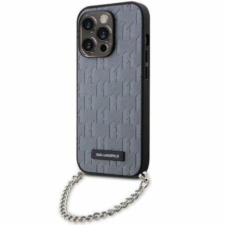 Karl Lagerfeld Saffiano Monogram Chain dėklas iPhone 14 Pro Max - sidabrinis Karl Lagerfeld Saffiano Monogram Chain dėklas iPhone 14 Pro Max - sidabrinis