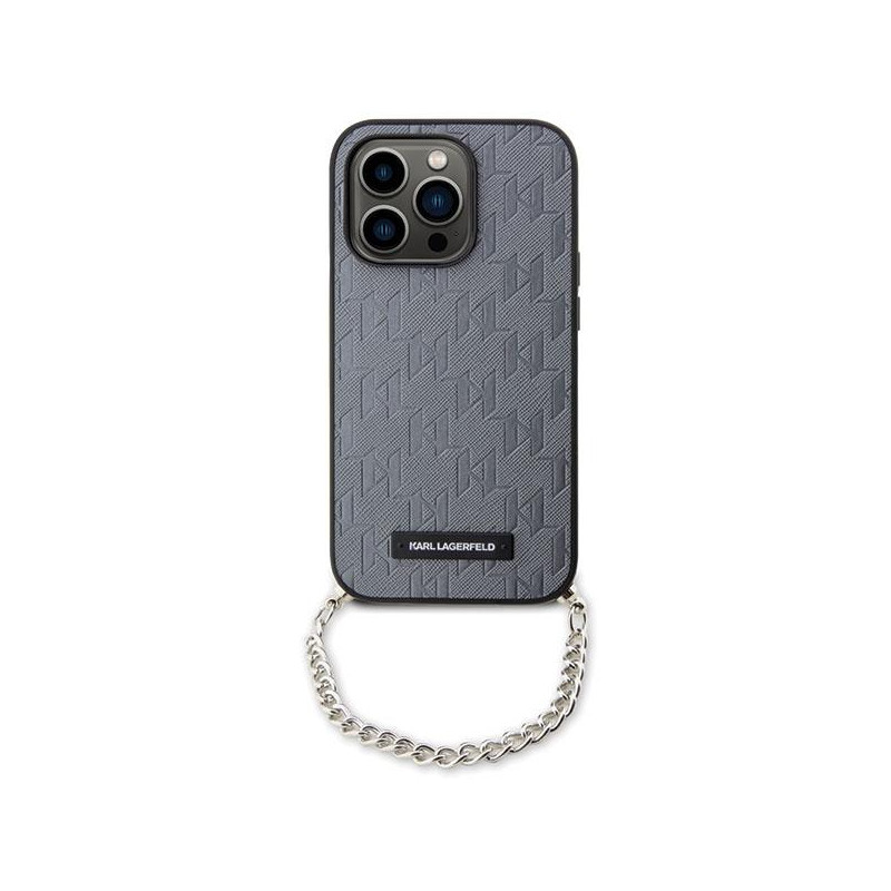 Karl Lagerfeld Saffiano Monogram Chain dėklas iPhone 14 Pro Max - sidabrinis