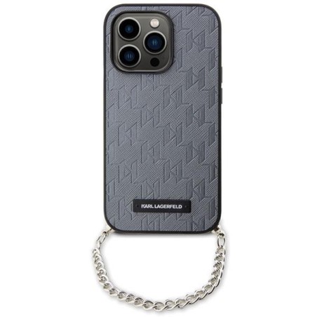 Karl Lagerfeld Saffiano Monogram Chain dėklas iPhone 14 Pro Max - sidabrinis Karl Lagerfeld Saffiano Monogram Chain dėklas iPhone 14 Pro Max - sidabrinis