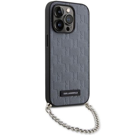 Karl Lagerfeld Saffiano Monogram Chain dėklas iPhone 14 Pro Max - sidabrinis Karl Lagerfeld Saffiano Monogram Chain dėklas iPhone 14 Pro Max - sidabrinis
