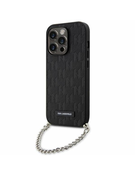 Karl Lagerfeld Saffiano Monogram Chain dėklas iPhone 14 Pro Max - juodas Karl Lagerfeld Saffiano Monogram Chain dėklas iPhone 14 Pro Max - juodas