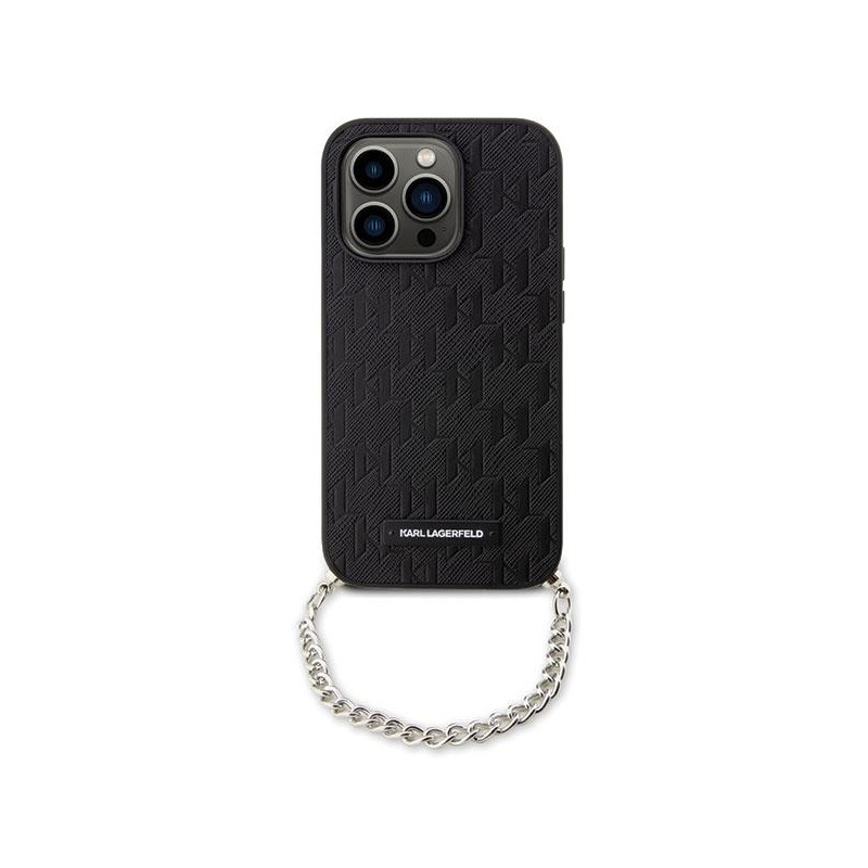 Karl Lagerfeld Saffiano Monogram Chain dėklas iPhone 14 Pro Max - juodas