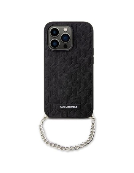 Karl Lagerfeld Saffiano Monogram Chain dėklas iPhone 14 Pro Max - juodas Karl Lagerfeld Saffiano Monogram Chain dėklas iPhone 14 Pro Max - juodas