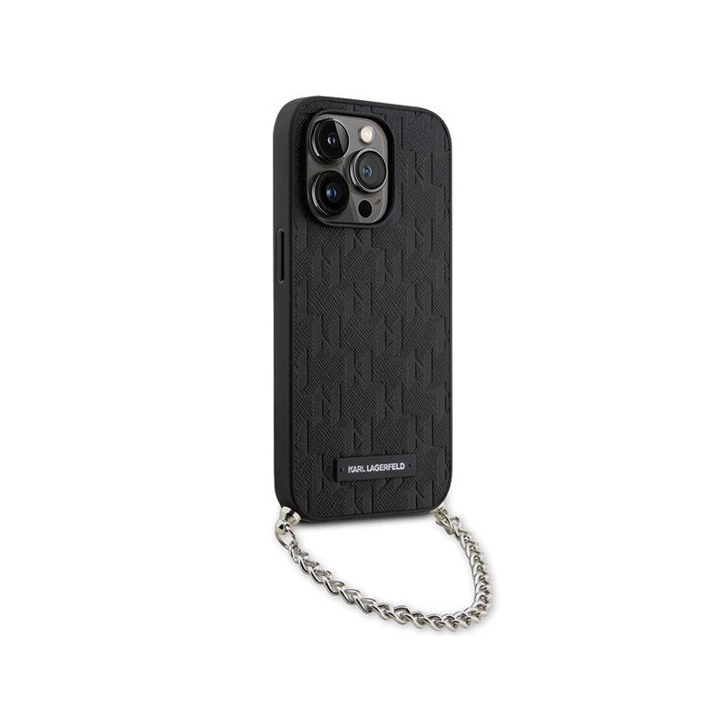 Karl Lagerfeld Saffiano Monogram Chain dėklas iPhone 14 Pro Max - juodas