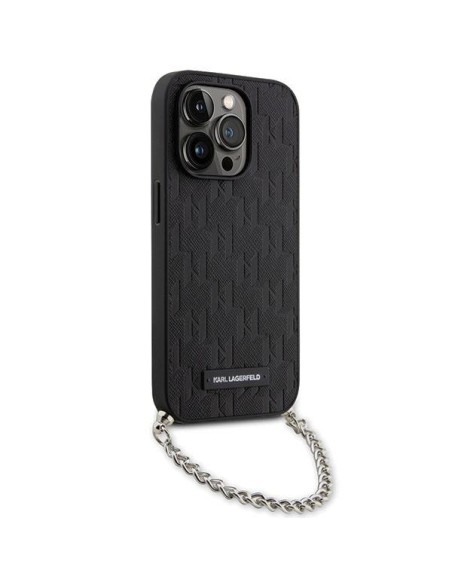 Karl Lagerfeld Saffiano Monogram Chain dėklas iPhone 14 Pro Max - juodas Karl Lagerfeld Saffiano Monogram Chain dėklas iPhone 14 Pro Max - juodas