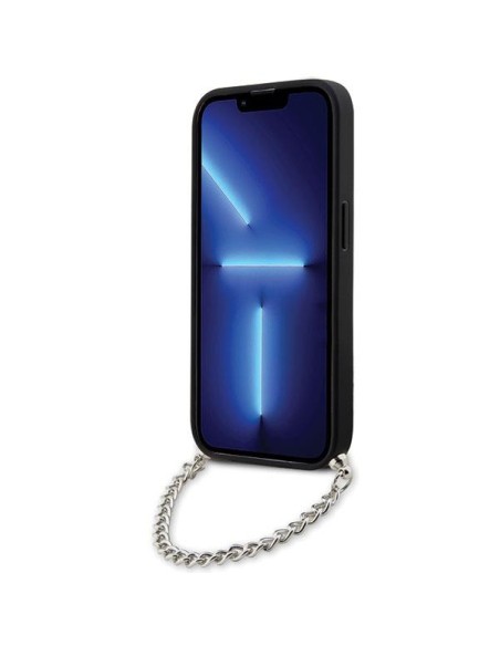 Karl Lagerfeld Saffiano Monogram Chain dėklas iPhone 14 Pro Max - juodas Karl Lagerfeld Saffiano Monogram Chain dėklas iPhone 14 Pro Max - juodas
