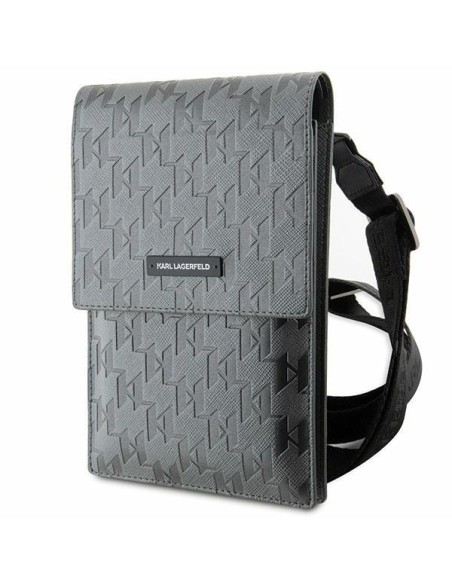 Karl Lagerfeld Saffiano Mongram Plaque rankinė – sidabrinė Karl Lagerfeld Saffiano Mongram Plaque rankinė – sidabrinė