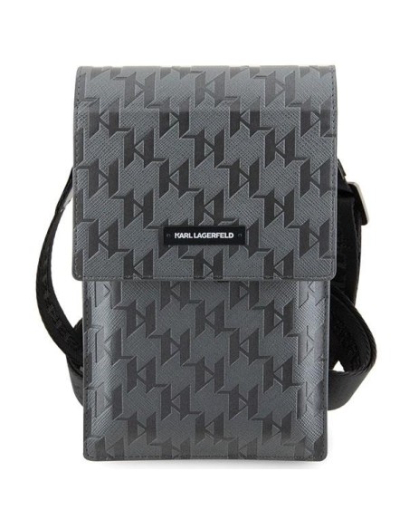 Karl Lagerfeld Saffiano Mongram Plaque rankinė – sidabrinė Karl Lagerfeld Saffiano Mongram Plaque rankinė – sidabrinė