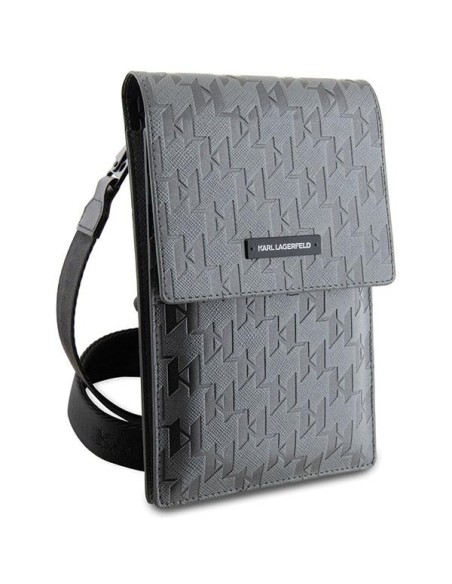 Karl Lagerfeld Saffiano Mongram Plaque rankinė – sidabrinė Karl Lagerfeld Saffiano Mongram Plaque rankinė – sidabrinė