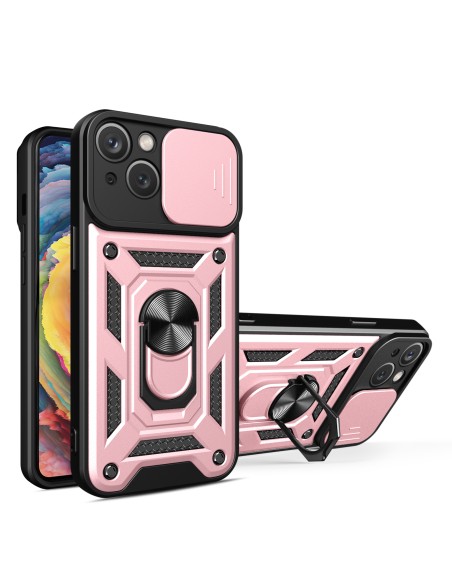 Šarvuotas dėklas su stovu ir kameros dangteliu iPhone 15 Plus Hybrid Armor Camshield - rožinis Šarvuotas dėklas su stovu ir kameros dangteliu iPhone 15 Plus Hybrid Armor Camshield - rožinis