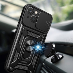 Hybrid Armor Camshield šarvuotas dėklas su stovu ir kameros dangteliu iPhone 15 - rožinis