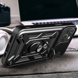 Hybrid Armor Camshield šarvuotas dėklas su stovu ir kameros dangteliu iPhone 15 - rožinis