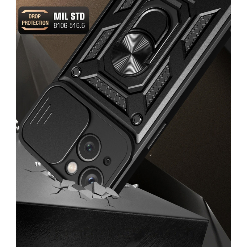 Hybrid Armor Camshield šarvuotas dėklas su stovu ir kameros dangteliu iPhone 15 - mėlynas