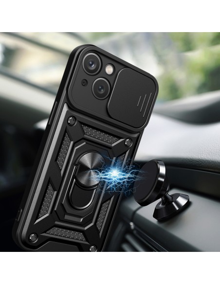 Hybrid Armor Camshield šarvuotas dėklas su stovu ir kameros dangteliu iPhone 15 - mėlynas