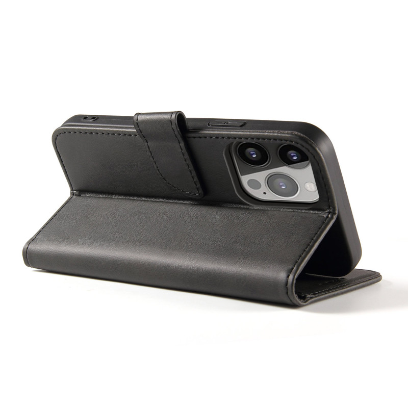 Piniginės dėklas su atvartu stovu iPhone 15 Pro Max Magnet Case - juodas