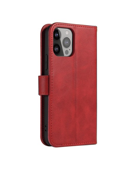 Piniginės dėklas su atvartu ir stovu iPhone 15 Plus Magnet Case - raudonas