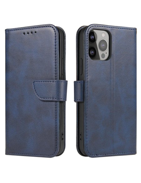 Piniginės dėklas su atvartu, skirtas iPhone 15 Plus Magnet Case - mėlynas