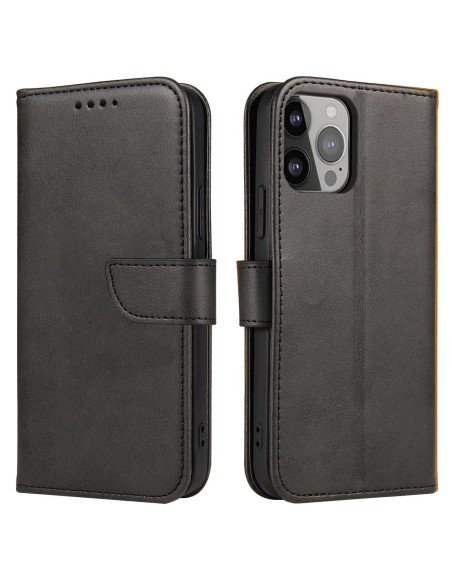 Piniginės dėklas su atvartu, skirtas iPhone 15 Plus Magnet Case - juodas