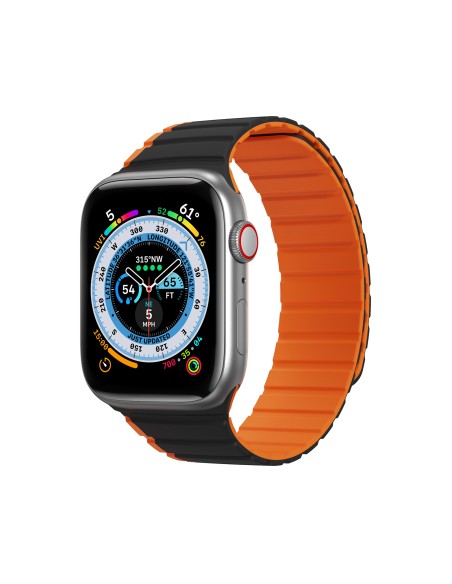 Magnetinis Apple Watch SE, 9, 8, 7, 6, 5, 4, 3, 2, 1 (41, 40, 38 mm) Dux Ducis dirželis (LD versija) – juoda ir oranžinė