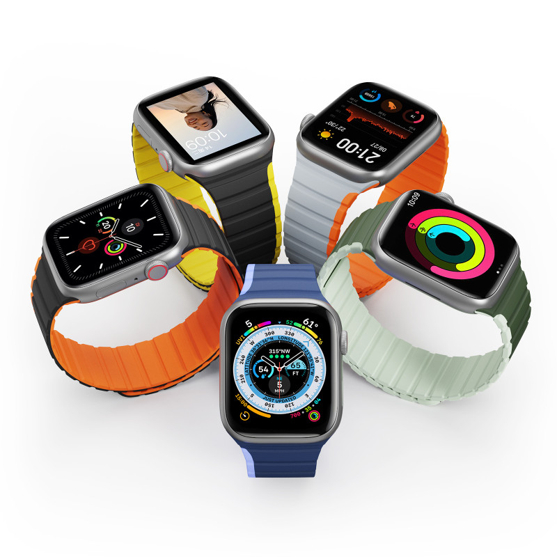 Magnetinis Apple Watch SE, 9, 8, 7, 6, 5, 4, 3, 2, 1 (41, 40, 38 mm) Dux Ducis dirželis (LD versija) – juoda ir oranžinė