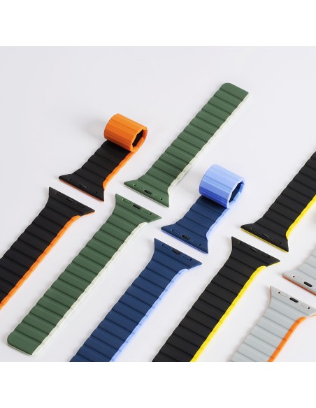 Magnetinis Apple Watch SE, 9, 8, 7, 6, 5, 4, 3, 2, 1 (41, 40, 38 mm) Dux Ducis dirželis (LD versija) – juoda ir oranžinė