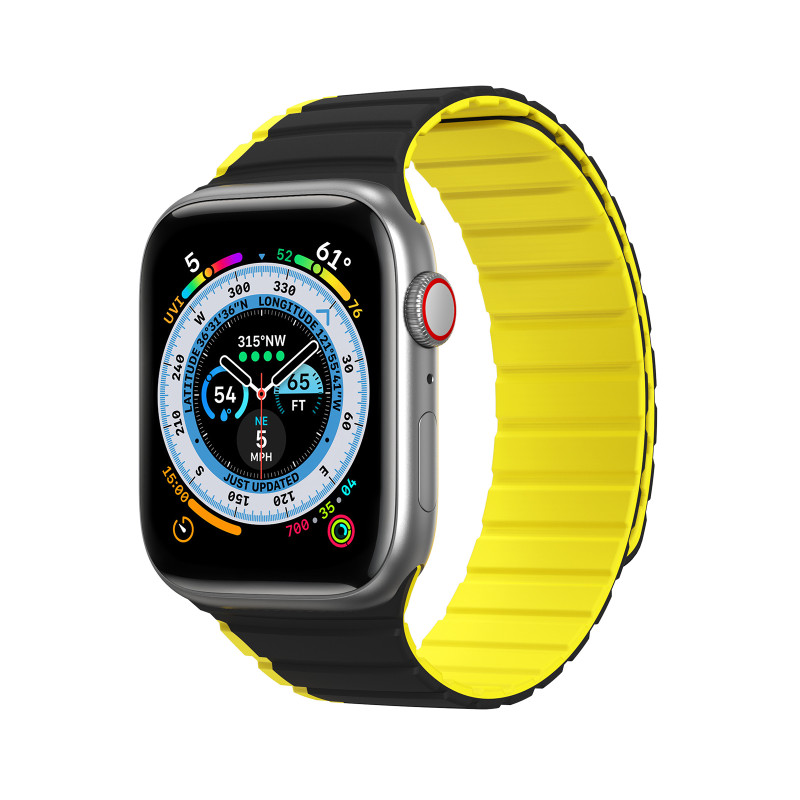 Magnetinis Apple Watch SE, 9, 8, 7, 6, 5, 4, 3, 2, 1 (41, 40, 38 mm) Dux Ducis dirželis (LD versija) – juoda ir geltona Magnetinis Apple Watch SE, 9, 8, 7, 6, 5, 4, 3, 2, 1 (41, 40, 38 mm) Dux Ducis dirželis (LD versija) – juoda ir geltona