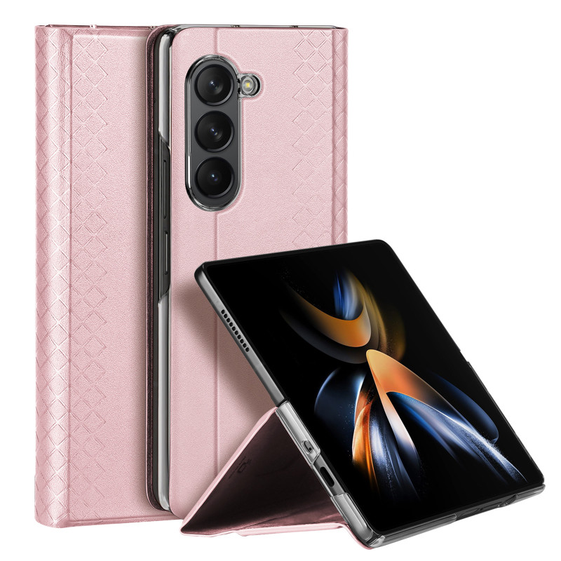 Odinis atverčiamas ir piniginės dėklas, skirtas Samsung Galaxy Z Fold5 5G Dux Ducis Bril – rožinis